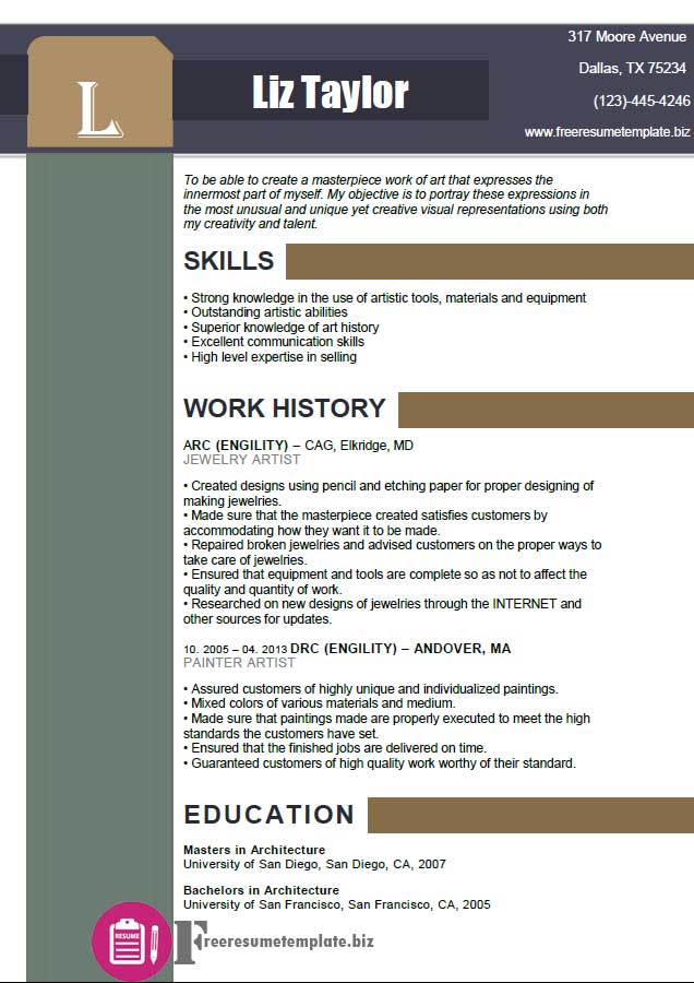 artist resume template  u22c6 free resume templates